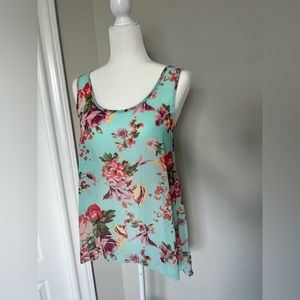 FOREVER21 SHEER FLORAL HI-LO TOP SLEEVELESS BLOUSE SZ SMALL